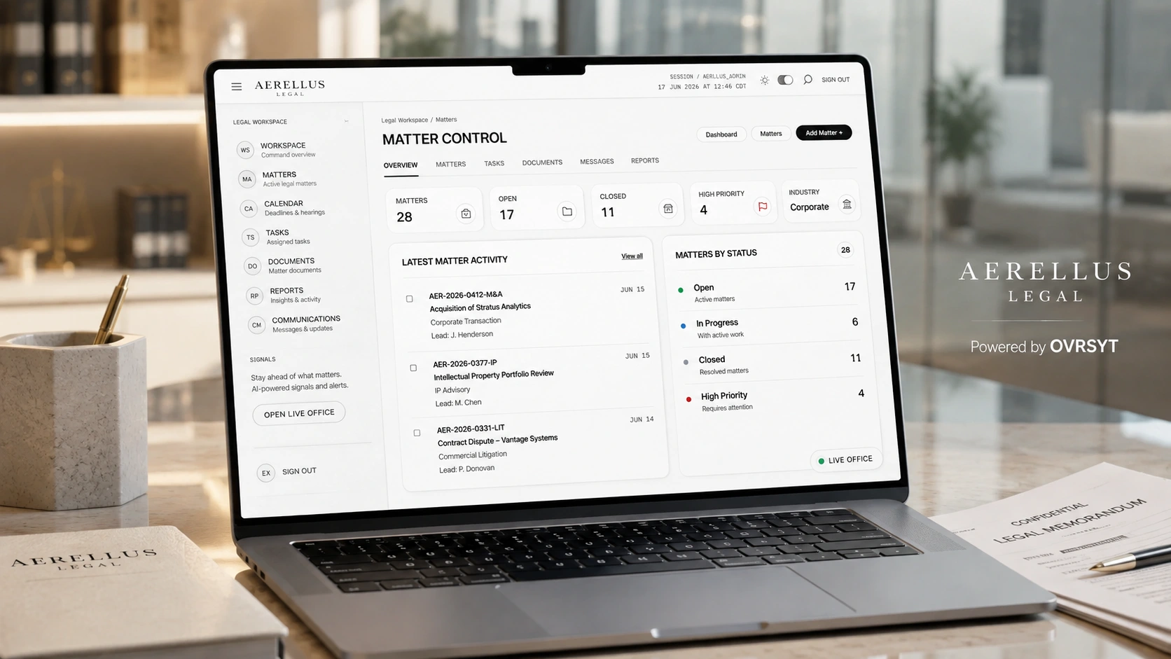 OVRSYT legal matter control operating environment